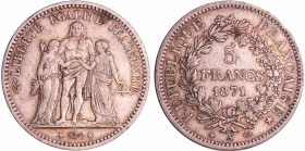 Troisième république (1871-1940) - 5 francs Hercule 1871 A (Paris)
TTB
Ga.745-F.334
Ar ; 24.97 gr ; 37 mm