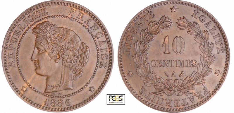 Troisième république (1871-1940) - 10 centimes Cérès 1886 A (Paris)
PCGS AU 58...