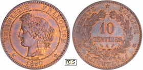 Troisième république (1871-1940) - 10 centimes Cérès 1890 A (Paris)
PCGS MS 63 RB
Ga.265-F.135
Br ; 10.01 gr ; 30 mm
PCGS # 83890621.