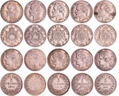 Napoléon III (1852-1870) et Troisième république (1871-1940) - Lot de 10 monnaies en argent
5 francs = 1856 A, 1856 D, 1868 BB, 1869 A, 1870 A, 1870 ...
