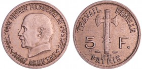 Etat Français (1940-1944) - 5 francs maréchal Pétain 1941
SUP
Ga.764-F.338
Cupro-Nickel ; 4.04 gr ; 22 mm