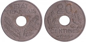 Etat Français (1940-1944) - 20 centimes "20" 1944
SUP
Ga.321-F.153
Zinc ; 3.03 gr ; 24 mm