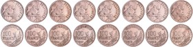 Quatrième république (1947-1959) - 100 francs Cochet, lot de 8 monnaies
1955 B (SPL), 1956, 1956 B, 1957, 1957 B, 1958, 1958 B, 1958 chouette (SUP)
...