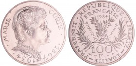Cinquième république (1959- ) - 100 francs Marie Curie 1984 piéfort
FDC
Ga.899
Ar ; 15 gr ; 31 mm
Monnaie dans son boitier, certificat 104.