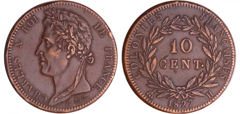 Charles X - Emission générale pour les colonies - 10 centimes 1827 H (La Rochell...