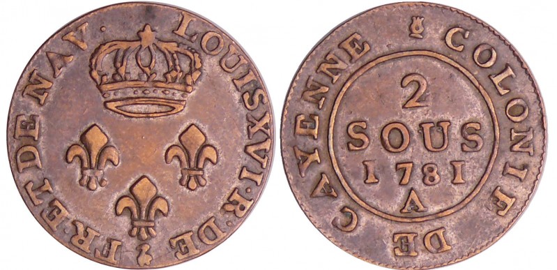 Cayenne (Guyane) - Louis XVI (1774-1793) - 2 sous 1781 A (Paris)
SUP
Lecompte....