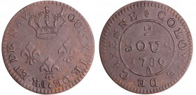 Cayenne (Guyane) - Louis XVI (1774-1793) - 2 sous 1789 A (Paris)
SUP
Lecompte.20
Cu ; 1.20 gr ; 22 mm