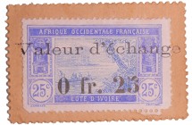Côte d'Ivoire - Timbre carton - 0 fr. 25 valeur d'échange
Neuf
Lecompte.3
Papier ; ; 
Timbre émis à 40.000 exemplaires.