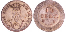 Guyane - Louis XVIII (1815-1824) - 10 centimes 1818 A (Paris)
SUP
Lecompte.30
Bill ; 2.64 gr ; 22 mm