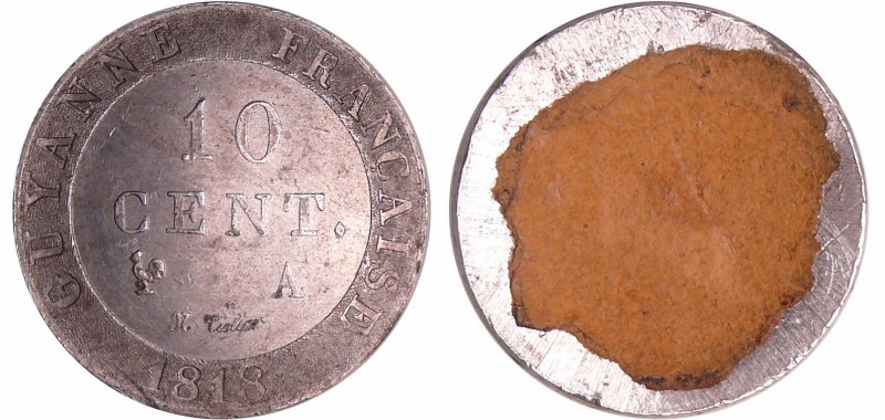 Guyane - Louis XVIII (1815-1824) - Cliché de revers en étain du 10 centimes , 18...