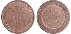 Guyane - Louis-Philippe 1er (1830-1848) - 10 centimes 1846 A (Paris)
SUP
Lecompte.32
Bill ; 2.64 gr ; 22 mm