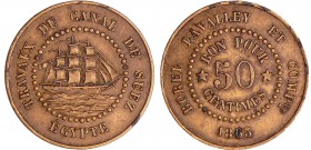 Suez (Canal de) - 50 centimes Borel Lavalley & COMPie 1865
TTB
Lecompte.9
Laiton ; 2.85 gr ; 20 mm