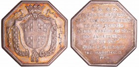 Jeton en argent - Louis-Marie Gariel César Baron de Choiseul 1771
SUP
Corre.1276
Ar ; 14.53 gr ; 32 mm
Tranche brute.