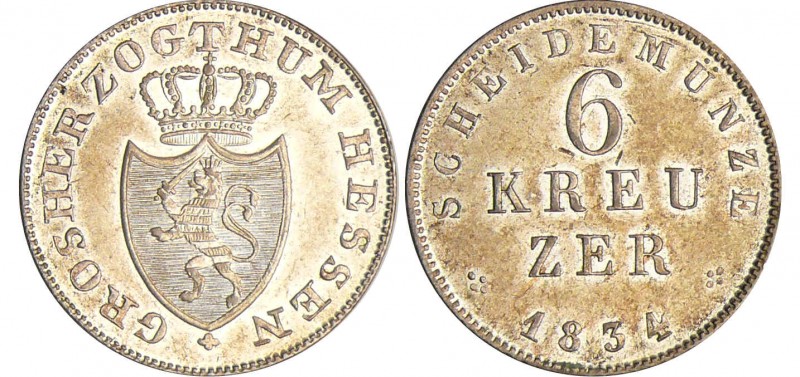 Allemagne - Hessen-Darmstadt - Ludwig II (1830-1848) - 6 kreuzer 1834
SPL
AKS....