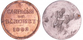 Bénin (Dahomey), Porto Novo - Campagne du Dahomey module de la 10 centimes 1892, essai uniface
TTB
KM#manque
Zinc cuivré ; 5.13 gr ; 30 mm
