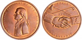 Etats-Unis - Thomas Jefferson, Indian Peace Médaille en cuivre, 1801, John Reich
SPL
--
Cu ; 17.60 gr ; 34 mm