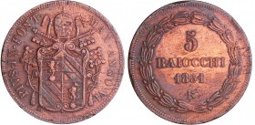 Italie - Etat papal - Pio IX (1846-1870) - 5 Baïocchi an VI 1851 ANNO VI (Rome)
TB
Mont.252
Br ; 37.93 gr ; 40 mm
