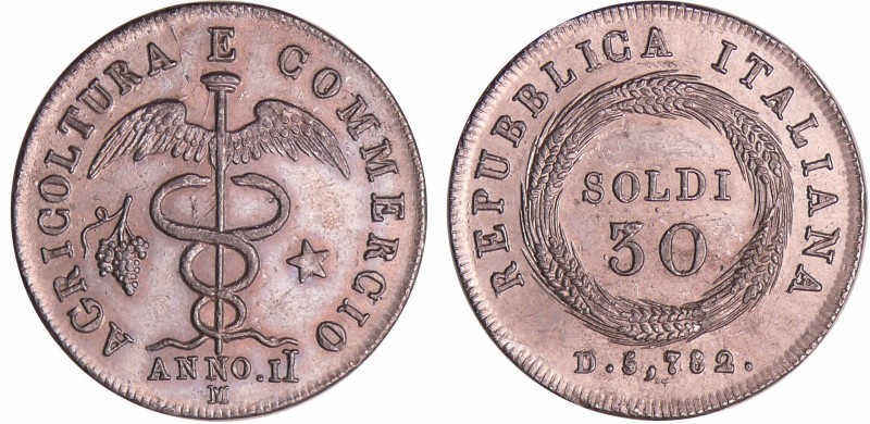 Italie - République italienne (Lombardie) - 30 soldi ANNO II, épreuve en étain
...