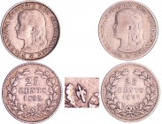 Pays-Bas - Wilhelmina (1890-1948) - 25 cents 1895 Hache inclinée et 1897
TTB
Munt-Almanak.850a
Ar ; 3.57 gr ; 19 mm
Rare variété avec le diférent ...