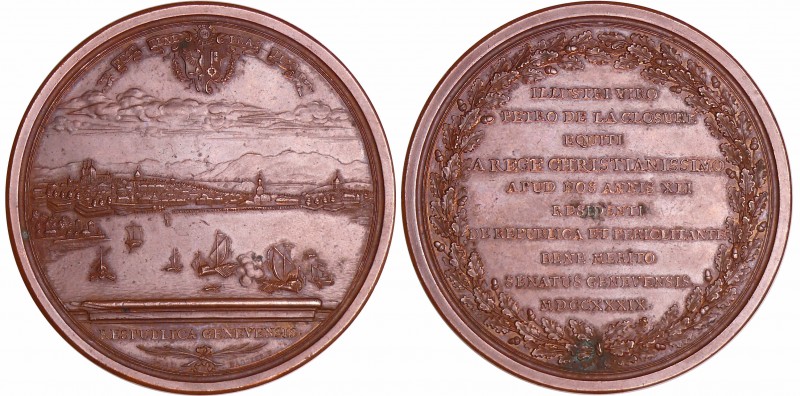 Suisse - Médaille - Hommage de la république de Genève à P. de la Closure 1739
...