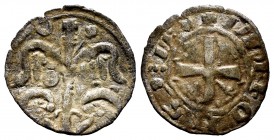 Kingdom of Castille and Leon. Alfonso IX (1188-1230). Dinero. Coruña. (Bautista-241.1 var). Ve. 0,70 g. Large roundel in the lower left area of the tr...