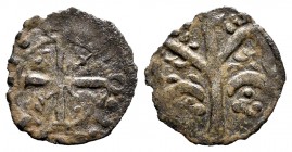 Kingdom of Castille and Leon. Alfonso IX (1188-1230). Obol. Mintmark: Pellet - Crescent. (Bautista-252). Ve. 0,32 g. Scarce. VF/Choice VF. Est...160,0...