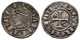 Kingdom of Castille and Leon. Sancho IV (1284-1295). Seisen or Meaja Coronada. Toledo. (Bautista-446). (Abm-314). Ve. 0,64 g. Star and T on the 1st an...