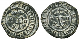 Catholic Kings (1474-1504). Blanca. Cuenca. (Cal-28). Anv.: (Parsley) FERNANDVS : ET : ELISABET ·. Rev.: (Parsley) REX · ET · REGINA · CAST · LEG. Ae....