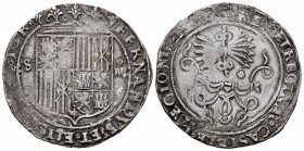 Catholic Kings (1474-1504). 4 reales. Sevilla. (Cal-561). Ag. 13,60 g. Shield between S - IIII. Star between the yoke and bundle of arrows. VF. Est......