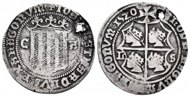 Charles-Joanna (1504-1555). 1 real. 1520. Zaragoza. L-S. (Cal-83). (Cru C.G-4234a). Anv.: + IOANA : ET : KAROLVS : EX ARAGONUM. Rev.: + TRODR : REGRVM...