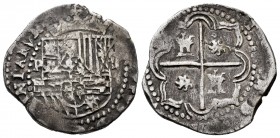 Philip II (1556-1598). 2 reales. Potosí. B. (Cal-370). Ag. 6,40 g. Almost VF. Est...70,00. 


SPANISH DESCRIPTION: Felipe II (1556-1598). 2 reales....