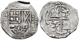 Philip II (1556-1598). 4 reales. 159?. Toledo. C. (Cal-type 181). Ag. 13,68 g. Vertical date with four digits to the right of shield. Scarce. VF. Est....