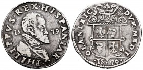 Philip II (1556-1598). 1 ducaton. 1579. Milano. (Vti-48). (Dav-8309). Ag. 31,30 g. Date on obverse and reverse. Scarce. Choice VF. Est...650,00. 

...