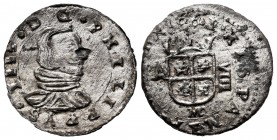 Philip IV (1621-1665). 8 maravedis. 1661. Madrid. A. (Cal-356). (Jarabo-Sanahuja-M-292). Ae. 2,14 g. Mintmark MD below the shield. Original silvering....