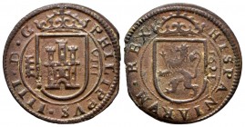 Philip IV (1621-1665). 8 maravedis. 1621. Segovia. (Cal-385). Ae. 4,97 g. Metal defect. VF. Est...30,00. 


SPANISH DESCRIPTION: Felipe IV (1621-16...