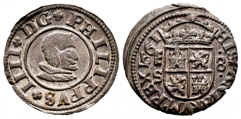 Philip IV (1621-1665). 8 maravedis. 1661. Segovia. S. (Cal-393). Ae. 2,65 g. Cho...