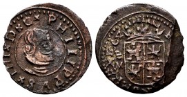 Philip IV (1621-1665). 8 maravedis. 1664. Valladolid. M. (Jarabo-Sanahuja-M836 var). Ae. 2,23 g. Bust type M-836a but with a variant of the obverse le...