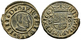 Philip IV (1621-1665). 16 maravedis. 1663. Madrid. S. (Cal-475). Ae. 3,47 g. XF. Est...40,00. 


SPANISH DESCRIPTION: Felipe IV (1621-1665). 16 mar...