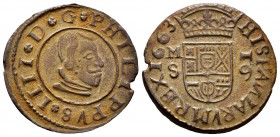 Philip IV (1621-1665). 16 maravedis. 1663. Madrid. S. (Cal-475 var). (Jarabo-Sanahuja-M376). Ae. 3,85 g. Scarce. Choice VF. Est...40,00. 


SPANISH...