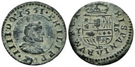 Philip IV (1621-1665). 16 maravedis. 1661. Madrid. Y. (Cal-467). Ae. 4,01 g. Date on obverse. Mintmark MD below the shield. VF. Est...50,00. 


SPA...