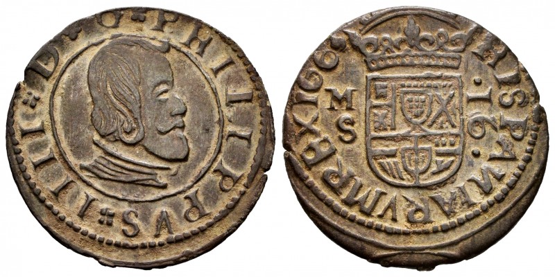 Philip IV (1621-1665). 16 maravedis. 1663. Madrid. S. (Cal-475). Ae. 4,47 g. Alm...