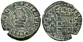 Philip IV (1621-1665). 16 maravedis. 1663. Sevilla. R. (Cal-497 var). Ae. 4,53 g. Contemporary counterfeit. Date 3 reversed 166Ɛ. Choice VF. Est...25,...