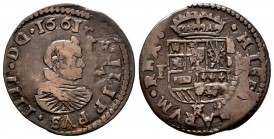 Philip IV (1621-1665). 16 maravedis. 1661. Trujillo. F. (Cal-501). (Jarabo-Sanahuja-M680). Ae. 4,82 g. Without inner frame on reverse. Very rare. VF. ...