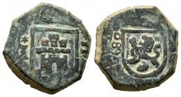 Charles II (1665-1700). 2 maravedis. 1680. Cuenca. (Cal-61). (Jarabo-Sanahuja-N26). Ae. 4,70 g. Date to the left of the shield. Scarce. Choice F. Est....