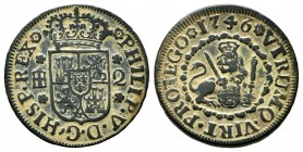 Philip V (1700-1746). 2 maravedis. 1746. Segovia. (Cal-75). Ae. 3,17 g. Choice VF. Est...20,00. 


SPANISH DESCRIPTION: Felipe V (1700-1746). 2 mar...