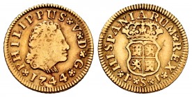 Philip V (1700-1746). 1/2 escudo. 1744. Sevilla. PJ. (Cal-1649). Au. 1,72 g. Third king´s bust. VF. Est...150,00. 


SPANISH DESCRIPTION: Felipe V ...