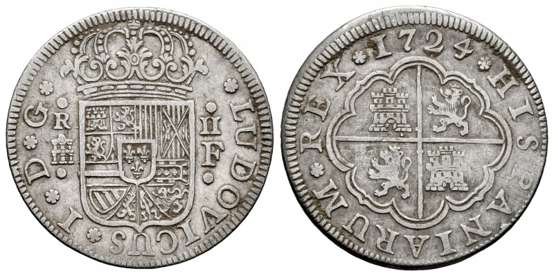 Luis I (1724). 2 reales. 1724. Segovia. F. (Cal-28). Ag. 5,61 g. Scarce. Almost ...