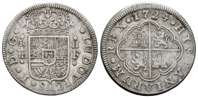 Luis I (1724). 2 reales. 1724. Segovia. F. (Cal-28). Ag. 5,61 g. Scarce. Almost VF. Est...120,00. 


SPANISH DESCRIPTION: Luis I (1724). 2 reales. ...