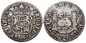 Ferdinand VI (1746-1759). 2 reales. 1747. México. M. (Cal-285). Ag. 6,39 g. Choice F. Est...35,00. 


SPANISH DESCRIPTION: Fernando VI (1746-1759)....