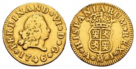 Ferdinand VI (1746-1759). 1/2 escudo. 1746. Madrid. AJ. (Cal-545). Au. 1,71 g. It was in hoop. Very scarce. Almost VF/VF. Est...160,00. 


SPANISH ...